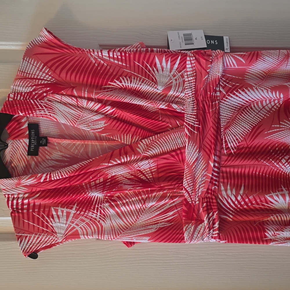 PERCEPTIONS NEW YORK WOMENS PETITE RED & WHITE SLEEVELESS TROPICAL DRESS SIZE PL